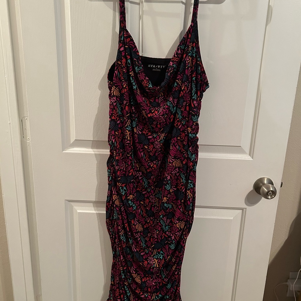 Ava & Viv Black Bodycon Midi Dress with Cowl Neck